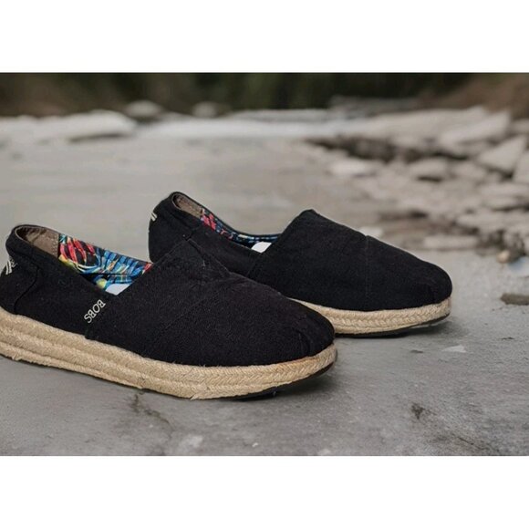 BOBS Skechers Women's Black Espadrilles Wedges Memory Foam Arch Pillow Sz 9 - Picture 4 of 7